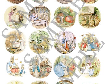 20 Beatrix Potter Stickers - Digital PDF Download Sheet - 1.75 inch