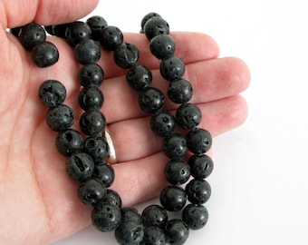 Filo Di Perline In Lava Vulcanica Naturale Semipreziosa Perle Tonde Nere 10 Mm Circa 39 Pz 142304 - Foto 13