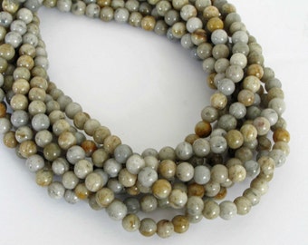 6mm Round Feldspar Bead Strand, Full Strand, 6mm Smooth Round Grey Feldspar, Fel200