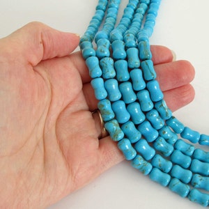 12mm Chalk Turquoise Dogbone Beads, Chalk Turquoise Beads - 7" Strand Turquoise Beads, Blue Turquoise Beads, Turq208