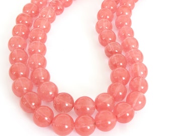 12mm Cherry "Quartz" Glass Beads, 12mm Round Beads, Pink Glass Beads, Smooth Round Beads, 15 Inch Full Strand Beads, Qua221