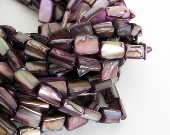 Purple Shell Beads, Stick Beads, 10mm or 14mm Purple Shell Bead Strand, Genuine Shell, Full Strand Purple Beads, 15 Inch Strand She213