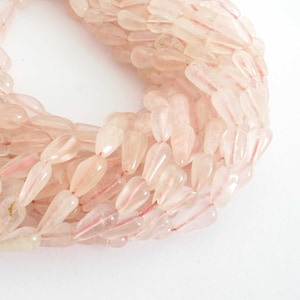 Rose Quartz Beads, 10mm Rose Quartz Smooth Briolettes - Drilled Lengthwise, Rose Quartz Teardrops, Pink Gemstone Beads, Soft Pink, Rose205