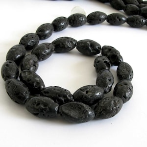 17mm Lava Beads, Barrel Shaped, Black Lava Barrel Beads,  Lava Gemstone Beads, Full Strand, Lava200