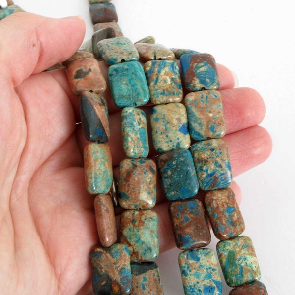 16mm Aqua Terra Jasper Beads, Sea Sediment Jasper, Impression Jasper, 16mm Rectangle Beads, Natural Gemstone, Blue Jasper, Jas243