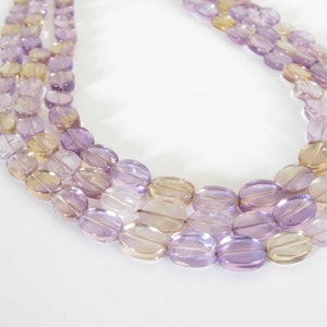 Ametrine Flat Oval Beads, Amethyst Beads, Citrine Beads, 14&quot; Full Strand 8mm Oval Beads, Lilac Amethyst, Lemon Yellow Citrine, Ametrine201