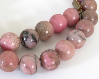 10mm Rhodonite Beads - 10 Beads, 10mm Round Rhodonite Beads, Pink Gemstone Beads, Black and Pink, Rho212