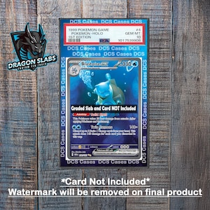 May include: A blue and white Pokemon card featuring Blastoise EX, a water-type Pokemon. The card is in a protective case with a Gem Mint 10 grading. The card is not included in the sale.