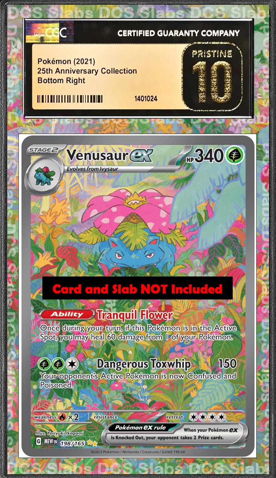 25th anniversary pokemon cards venusaur EX 198/165 PSA Bgs CGC Tag Extended Artwork 151 proof acrylic case and featuring a striking image of the captivating character Venusaur 15/102 Celebrations 25th Anniversary