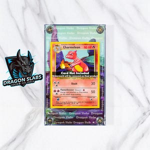 May include: A Charmeleon Pokémon card in a protective case. The card features a red and orange Charmeleon illustration with text including "Charmeleon 80 HP" and "Flamethrower". The case has "Dragon Slabs" branding.