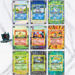 X9 Pokemon Original Charizard, Blastoise, Venusaur Base Set Evolutions Custom Display Case Slabs