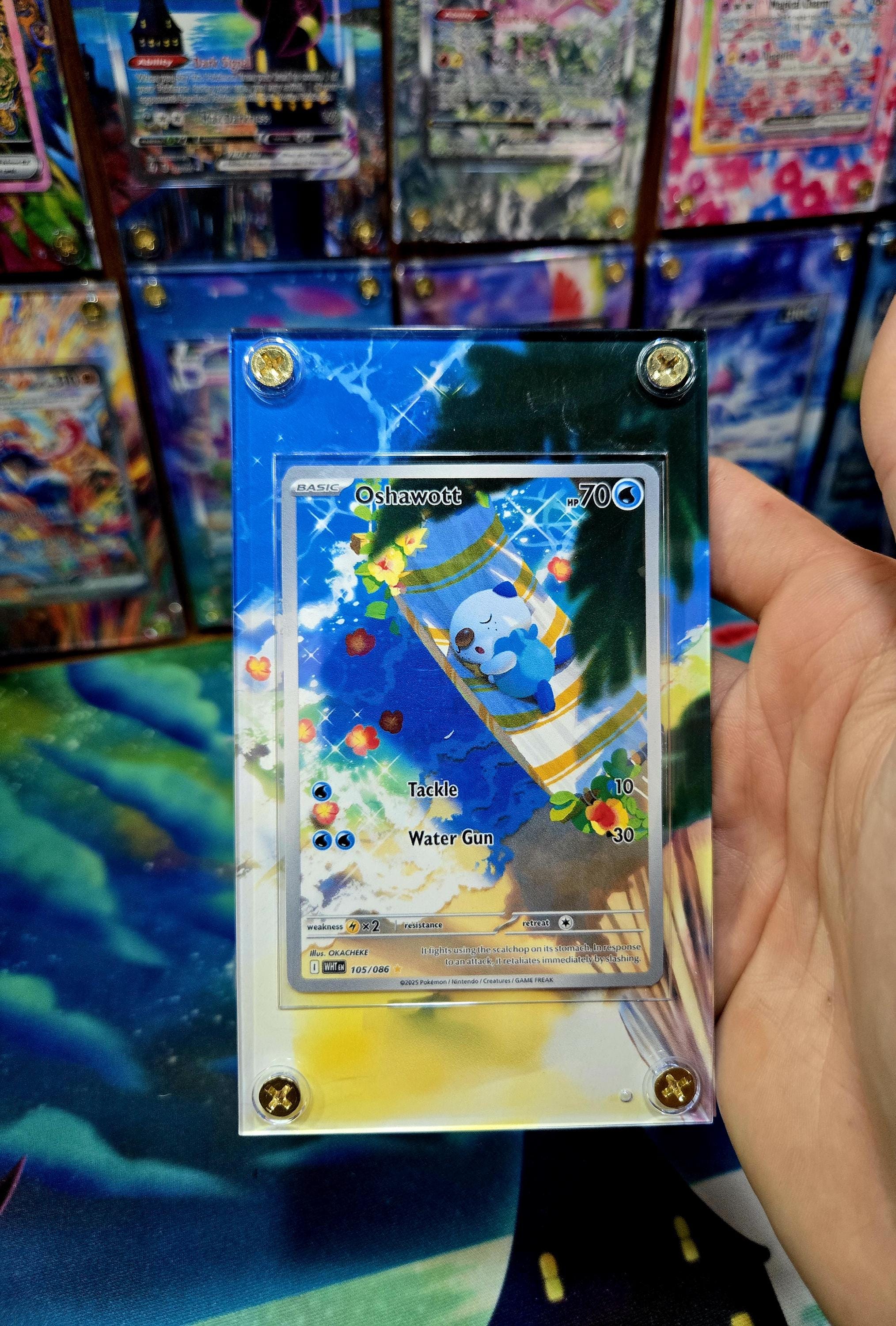oshawott pokemon card holographic IR 105/086 White Flare Extended Art Case holofoil pattern or surface detail) Oshawott Holo Promo - White