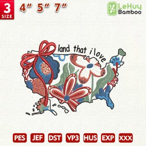 4. Juli Stickerei, Blumen Boho Amerika Karte Stickerei, Land dass ich liebe Stickdatei, sofort Download