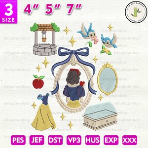 Borduurontwerp meisjesreis, Magic Kingdom-borduurontwerp, borduurpatroon prinsessenfamilie, borduurontwerp prinses cartoon