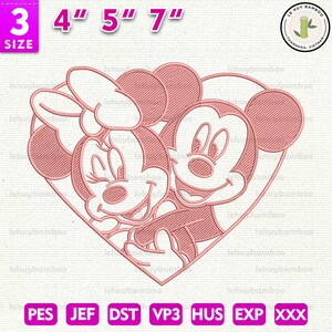 Matching Embroidery Design, Valentine Embroidery Design, Couple Mouse Cartoon Embroidery, Couple Heart Embroidery Design, Instant Download