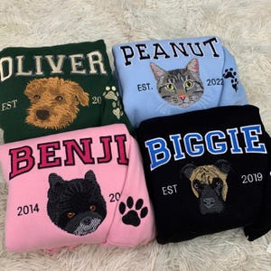 Custom Pet shirt, Custom Pet Photo Sweatshirt, Custom Cat Embroidered Sweatshirt, Personalized Embroidered Shirt