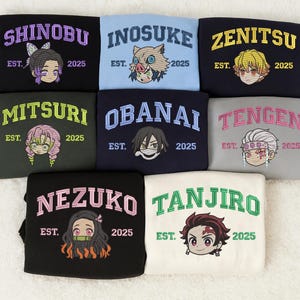 Anime Characters Embroidered Sweatshirt, Custom Embroidered Hoodie, Slayer Embroidered Hoodie, Anime Gift