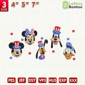Movie Cartoon Embroidery Design, 4th Of July Embroidery Design, Mouse Cartoon And Friend Embroidery 3 Size, Instant Download