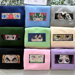 Anime Characters Embroidered Sweatshirt, Demon Hunters Embroidered Hoodie, Custom sword on the side of the sweatshirt, Anime Fan Gift