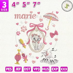 Magical Land Cartoon Cat Embroidery, Coquette Mirror Bow Stitch, Cute Aesthetic Kitty Embroidery File, Trendy Cat Lovers Gift