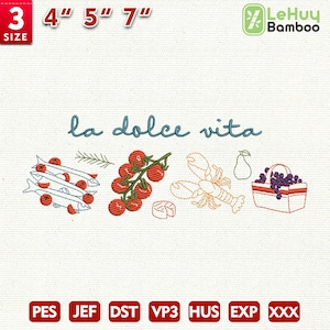 Diseño de bordado de verano de chica tomatera, diseño de bordado de mercado italiano, diseño de bordado botánico cottagecore, descarga instantánea