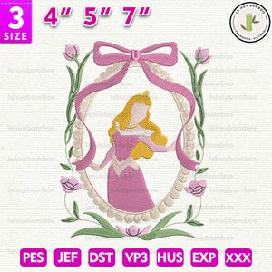 Magical Kingdom Princess Flowers Embroidery Design, Princess Cartoon Embroidery Design, Sleep Princess Cartoon Embroidery, Instant Download