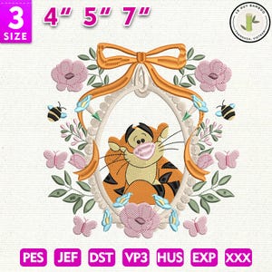 Family Vacation Embroidery Design, Cartoon Tiger Embroidery Design, Vintage Coquette Style Embroidery Design, Instant Download