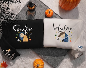 Sweat-shirt Halloween assorti, chemise brodée couple de poupées effrayantes, pulls brodés de film de dessin animé de poupée d&#39;horreur