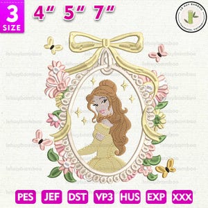 Princess Movie Cartoon Embroidery Design, Princess Mirror Bow Embroidery Design, Magical Kingdom Embroidery Design, Instant Download