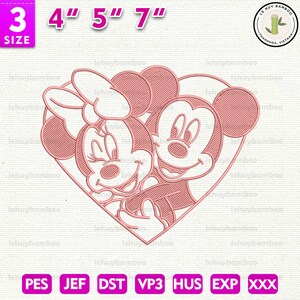 Couple Mouse Cartoon Embroidery, Valentine Embroidery Design, Couple Heart Embroidery Design, Matching Embroidery Design, Instant Download