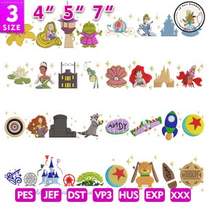 7 + Stickerei Cartoon Bundle, Film Cartoon Stickerei Bundle, Magic Kingdom Stickerei Bundle, Instant Download