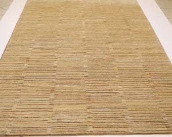 Gabbeh 8x11 Striped Area Rug - Light Brown Afghan Hand Made Oriental Thick Pile Wool Rug - Bedroom Rug - Living Room Rug - Dining Room Rug