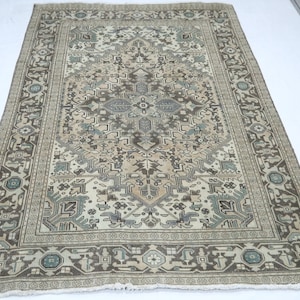 6x9 Herz Vintage Area Rug - Brown Persian Style Hand Knotted Rug - Distressed Rug - Low Pile Wool Rug - Antique Rug - Muted Rug - Faded Rug