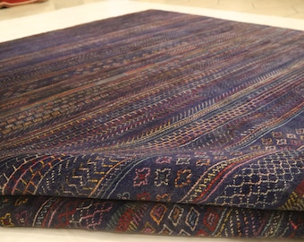 Navy Blue 8x10 Ft Gabbeh Area Rug - Afghan Handmade Striped Organic Dye Wool Rug - Blue Bedroom Rug - 6x8 Foyer Rug - Tribal Rug - Wool Rug