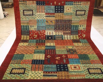 8 x 10 gabbeh-wollen vloerkleed - veelkleurig Afghaans handgeknoopt patchwork designtapijt