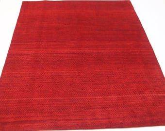 6x8 Red Over Dyed Gabbeh Wool Rug: Afghan Hand Knotted Striped Rug