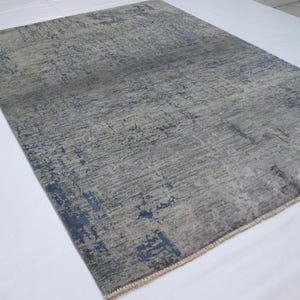 6x8 Ft Abstract Area Rug - Gray Blue Afghan Hand Knotted Modern Silk Touch Wool Rug - Contemporary Rugs - Designer Rug - Bedroom Rug - Rugs