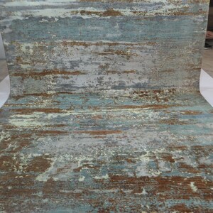 8x10 Abstract Area Rug - Blue Gray Afghan Hand Knotted Contemporary Silk Touch Wool Rug - Distressed Design Rug - Modern Rug - Bedroom Rug