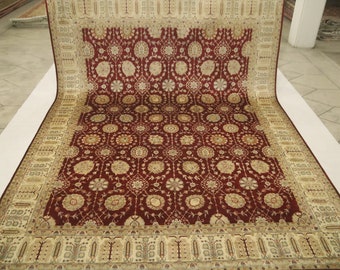 8x12 Röd Orientalisk Ullmatta - Blommig Handknuten Traditionell Sootri Matta