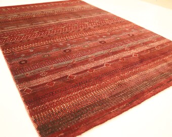 4x6 Rust Red Gabbeh Wool Rug - Afghan Hand Knotted Tribal Lori Baft Rug