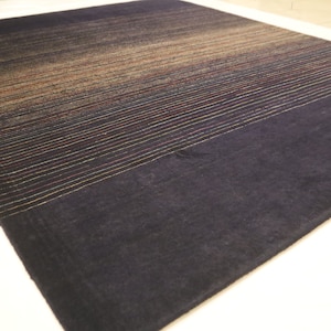 Alfombra de área Gabbeh azul marino 8x10 - Alfombra de lana de tinte orgánico a rayas hecha a mano afgana - Alfombra de comedor - Alfombra de sala de estar - Alfombra de dormitorio - Alfombra de vestíbulo