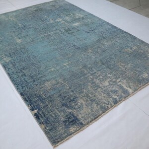 6x8 Ft Abstract Area Rug - Blue Gray Afghan Handmade Modern Silk Touch Wool Rug - Contemporary Rug - Art Rugs - Bedroom Rug - 6x8 Office Rug