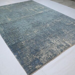 6x9 Abstract Area Rug - Blue Gray Rug - Afghan Hand Knotted Rug - Modern Rug - Silk Touch Wool Rug  - Contemporary Rug - Living Room Rug