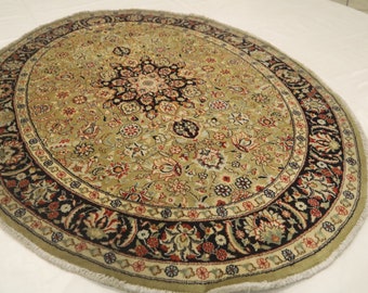 Tapete Oriental Oval de 1,19m x 1,60m - Verde Claro, Estilo Persa, Medalhão Feito à Mão, Lã de Alta Qualidade - Tapete para Corredor - Tapete para Entrada - Tapetes