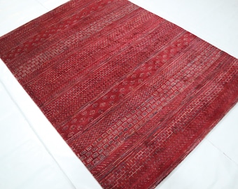 5x7 Red Gabbeh Wool Rug - Afghan Hand Knotted Geometric Motif Rug