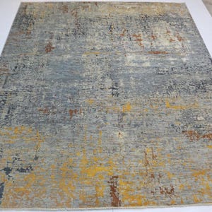 8 x 10 abstract vloerkleed - grijs geel Afghaans handgemaakt modern wollen vloerkleed zijdeachtig aanvoelend - hedendaagse tapijten - vloerkleed slaapkamer - vloerkleed woonkamer