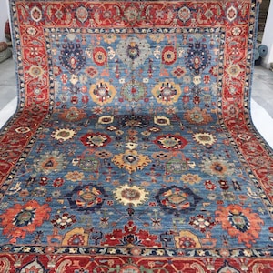 9x12 Ft Bidjar Area Rug, Blue Red Afghan Persian Style Hand Knotted Veg Dye Wool Rug, Traditional Rug, Bedroom Rug, Living Room Rug. Rugs