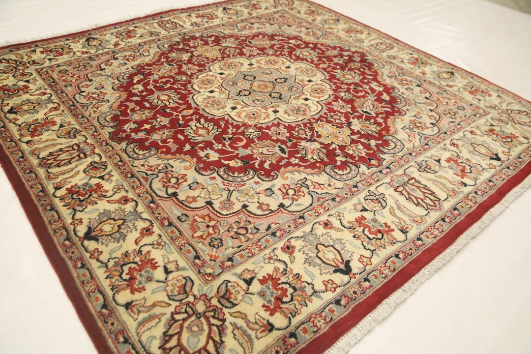 Small Red Rug Square Red 5x5 Persian Style Square Area Rug - Medallion Hand Made Floral High ...