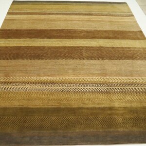 8x12 Gabbeh Area Rug - Multicolor Afghan Hand Made Striped Thick Pile Wool Rug - Brown Shade Rug - Living Room Rug - Dining Room Rug
