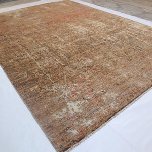 8x12 Abstract Area Rug - Antique Brown Afghan Hand Knotted Contemporary Silk Touch Wool Rug - Modern Rug - Artistic Rug - Faded Design Rug